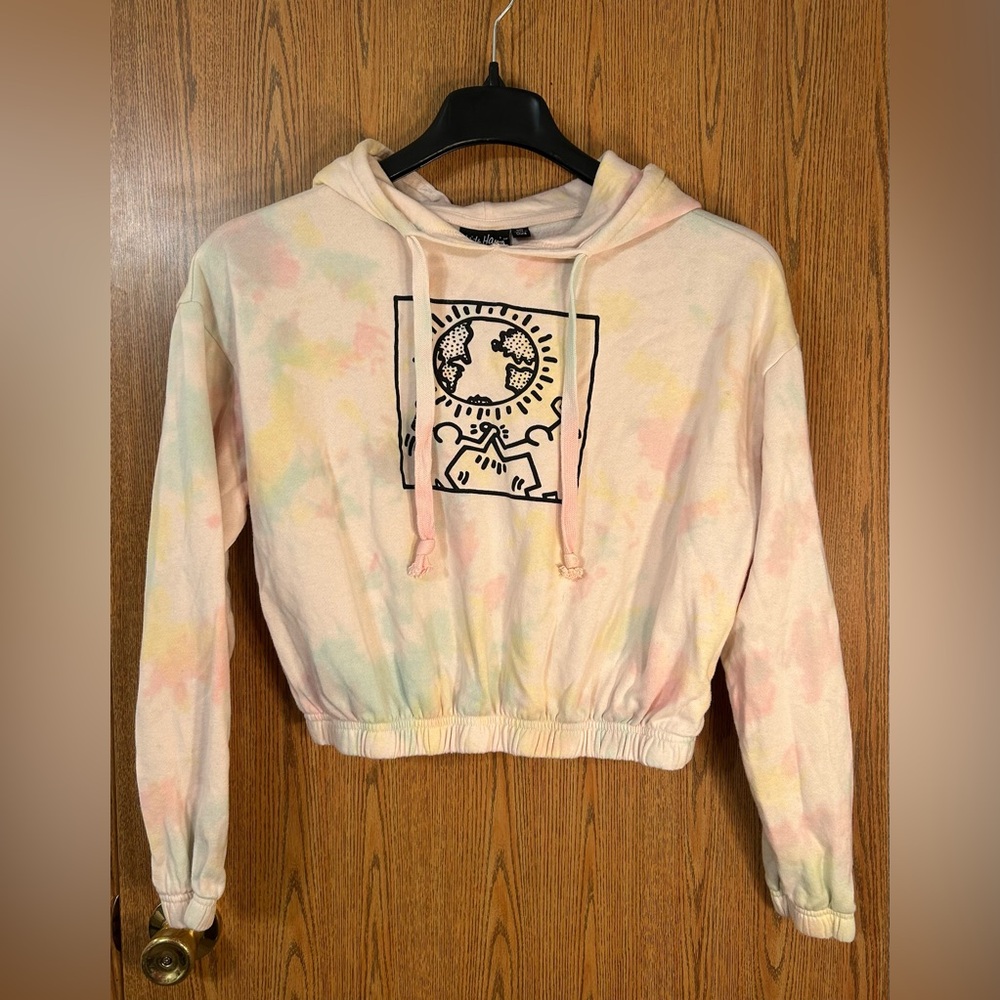 Keith Haring Tie Dyed Cropped “Untitled (World)” Hoodie